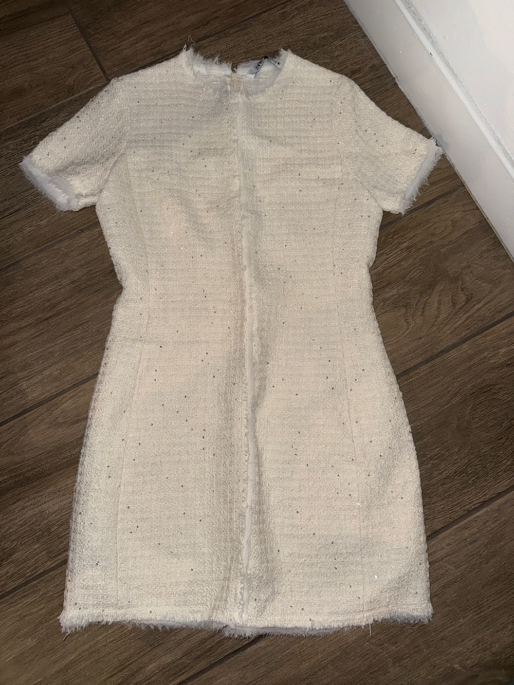 Zara Cream Tweed Short-Sleeve Mini Dress